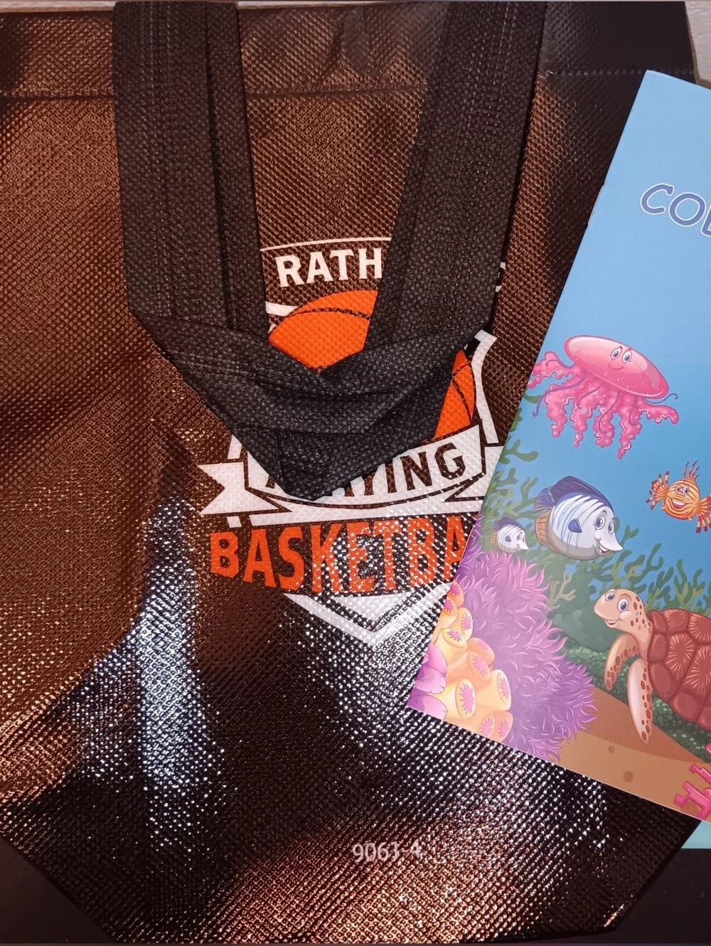 Black Kids Basketball Tote Bag with Orange Accent